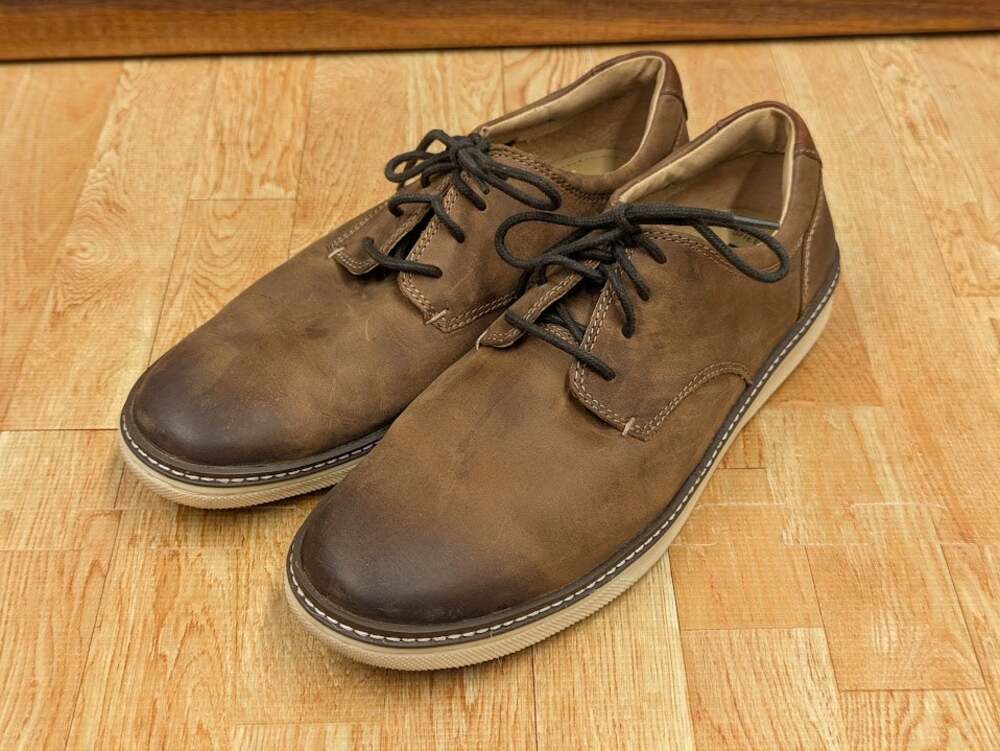 Johnston & Murphy Mens 9.5 Shoe Sheepskin Plain Toe Tan Oiled Full Grain Brown